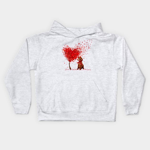 Happy Valentine's Day Heart Tree Love Vizsla Kids Hoodie by PlumleelaurineArt